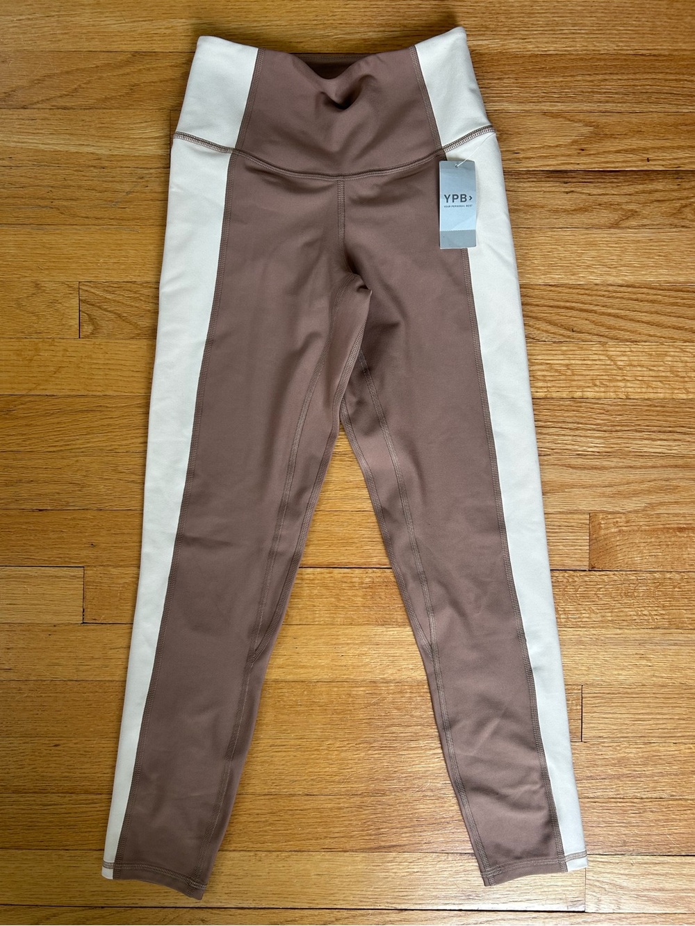 NWT YPB> Brown/Cream Color-block Leggings Size S